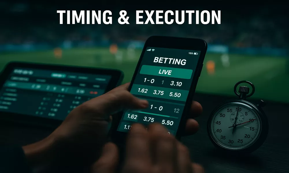 Live betting execution and timing showing rapid mobile bet placement with real-time odds changes