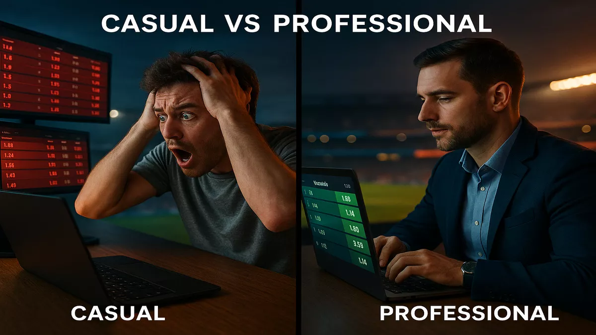 Live betting strategy comparison between professional disciplined approach and casual emotional betting