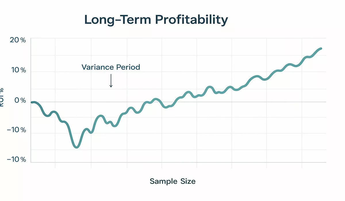 Long-term profitability chart showing variance and upward trend