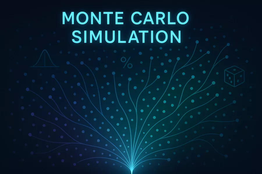 Monte Carlo simulation visualization showing multiple outcome scenarios for betting analysis