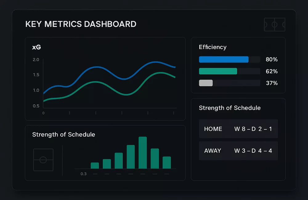 Sports analytics dashboard showing key betting metrics and performance indicators